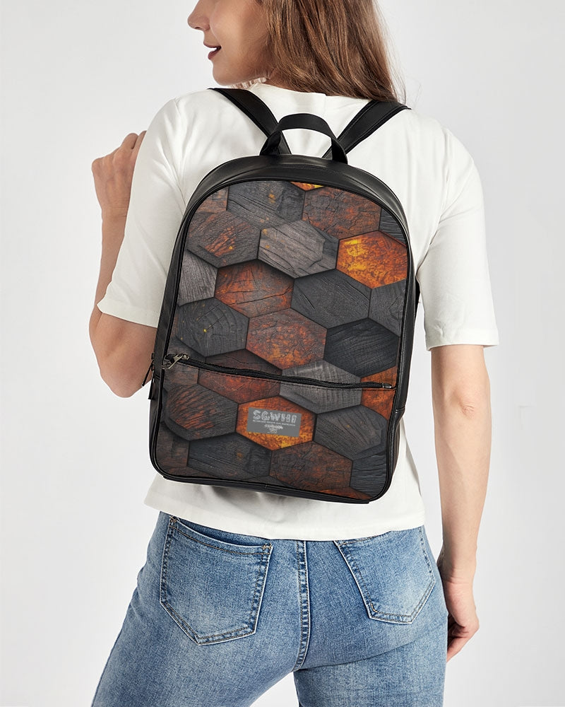 Cool stone hexagon patten 3D Classic Faux Leather Backpack