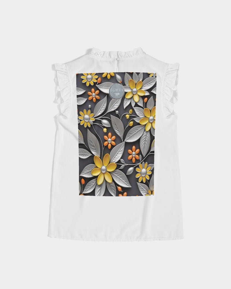 Sweet Silver Yellow Flower Grey Hair sister.[Part three] Women's All-Over Print Ruffle Sleeve Top