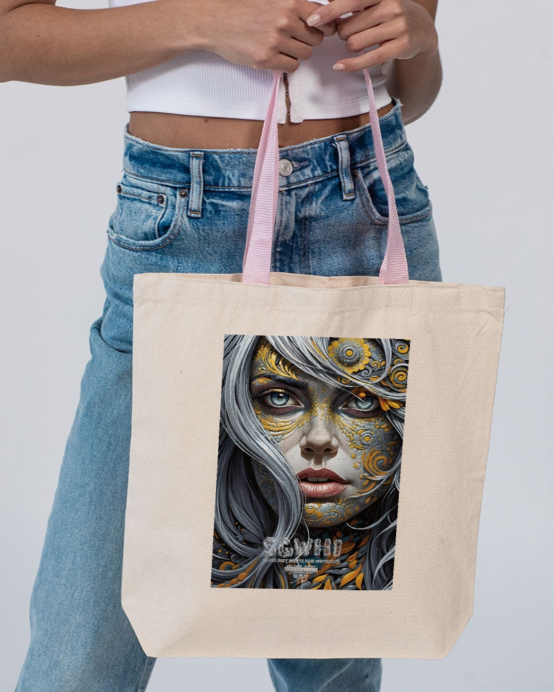 Sweet Silver Yellow Flower Grey Hair sister.[Part three] Canvas Tote with Contrast-Color Handles | Q-Tees