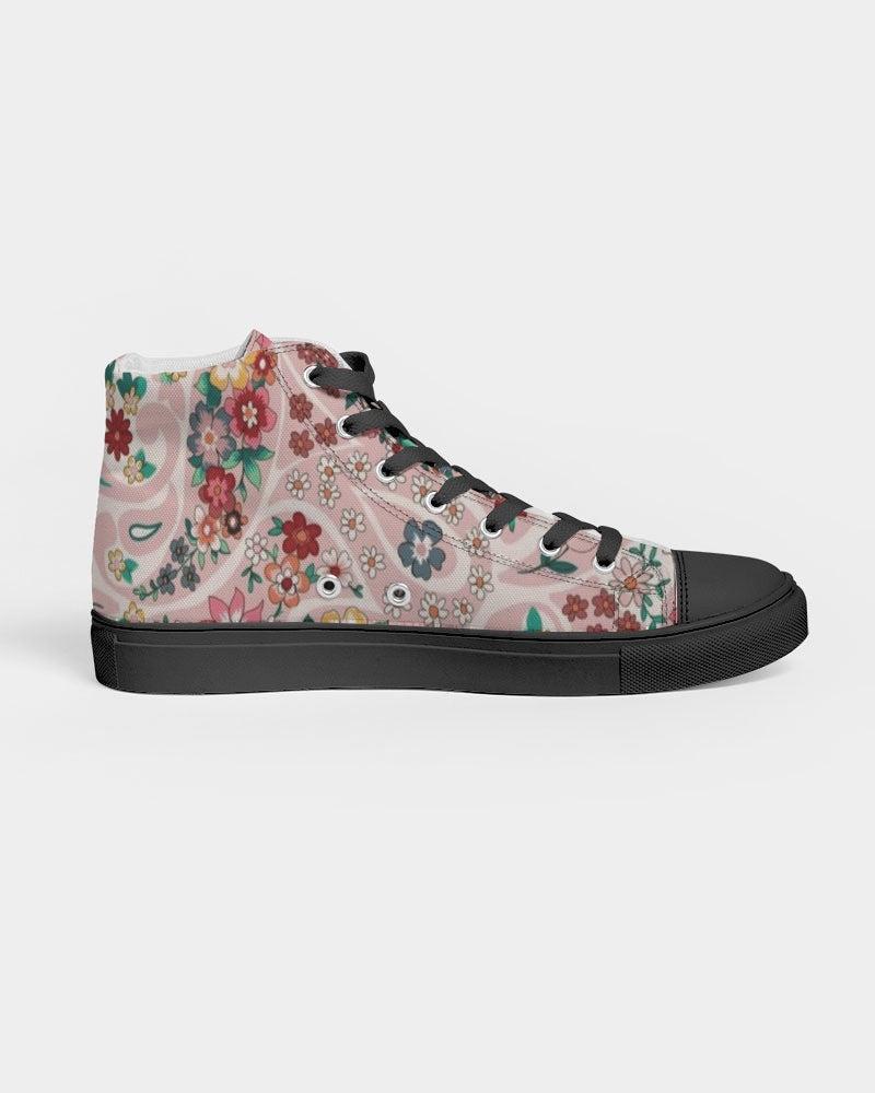 Pink abstract Pretty Sisters Women's Hightop Canvas Shoe - Black