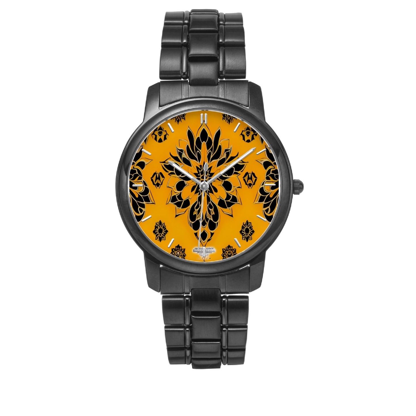 Orange and black royal pattern Folding Clasp Type Stainless Steel Quartz Watch (With Indicators)