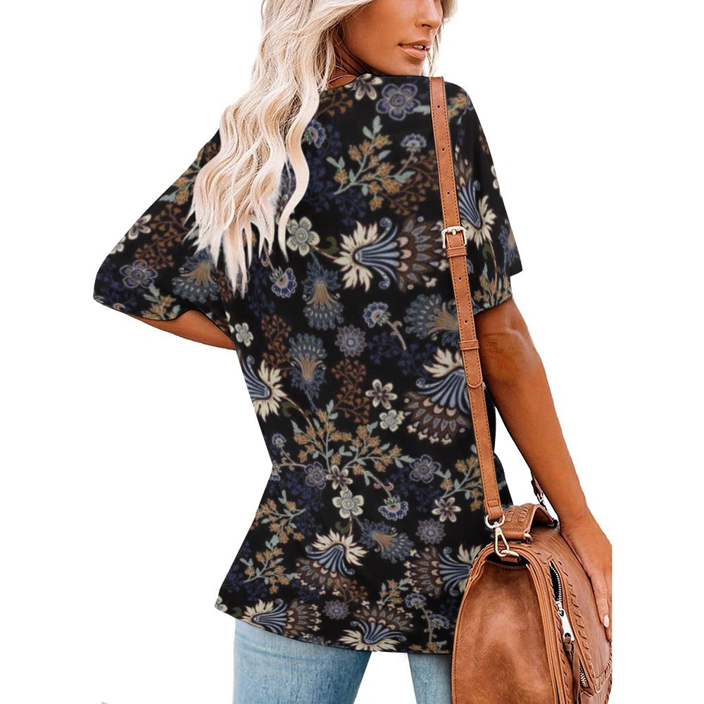 2024 New V Neck Short-sleeve Women Shirt Printed