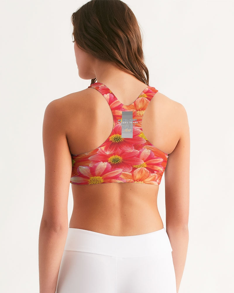 Beautiful blood orange flower design Women's All-Over Print Seamless Sports Bra