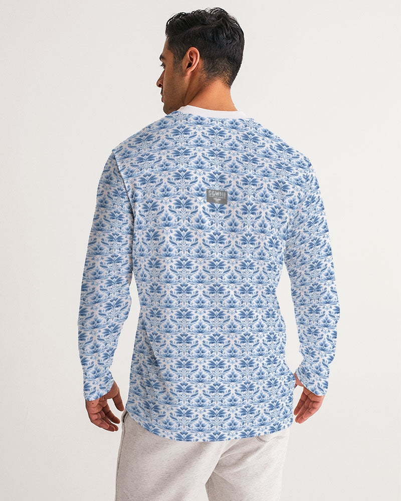 light blue Royal patten  Men's All-Over Print Long Sleeve Sports Jersey