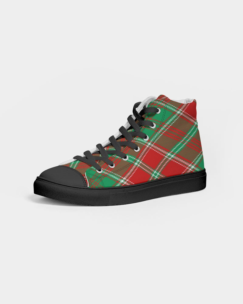 Red & Green cross pattern Men's Hightop Canvas Shoe - Black