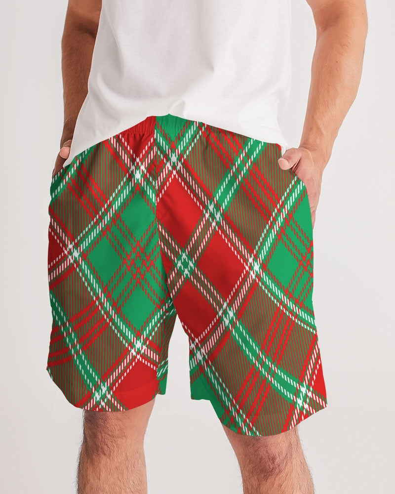 Red & Green cross pattern Men's All-Over Print Jogger Shorts