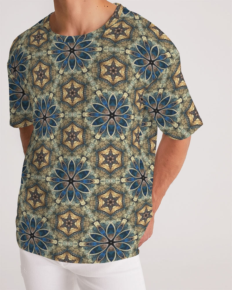 Green & Dark Blue almost star pattern. Men's All-Over Print Premium Heavyweight Tee