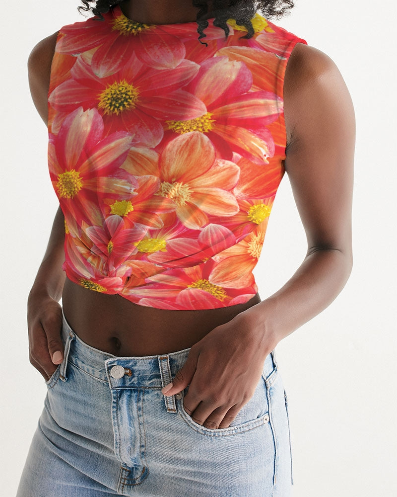 Beautiful blood orange flower design Women's  All-Over Print Twist-Front Tank