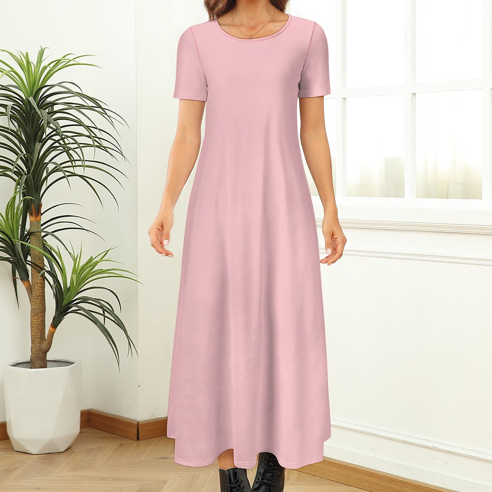 Crystal Rose Round Neck Short Sleeve Dress (No Pockets)