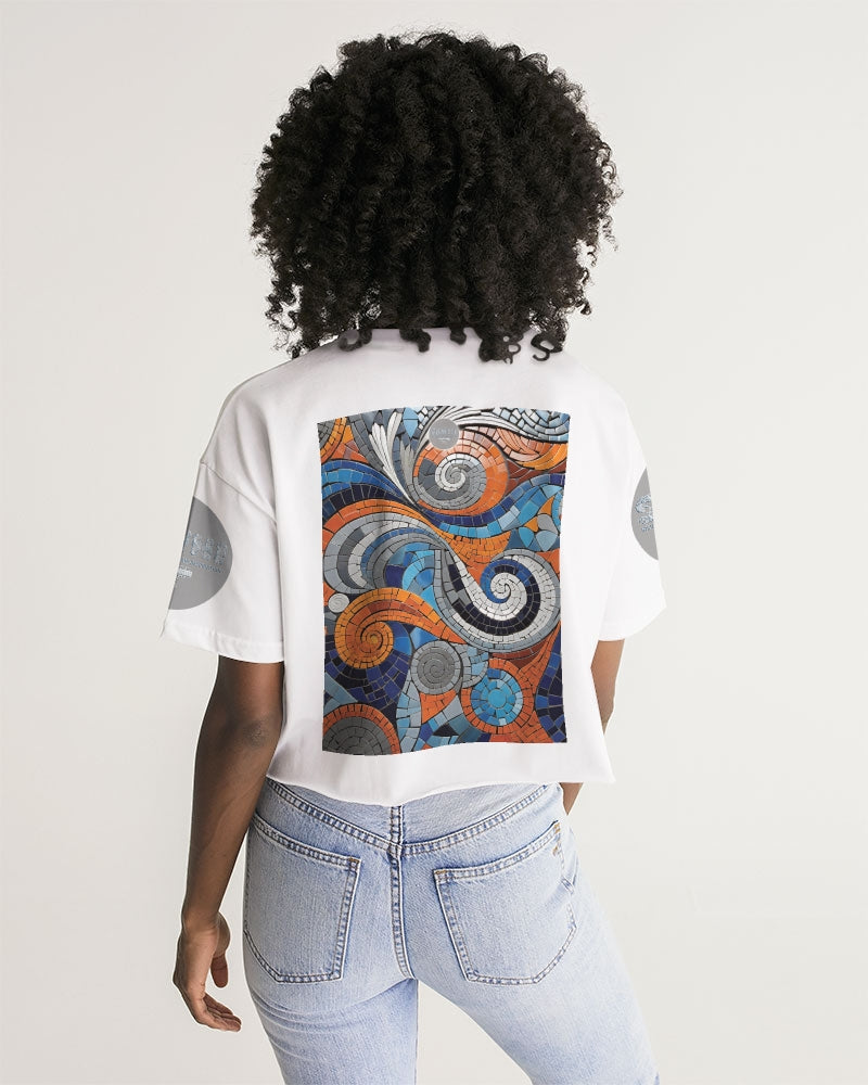 Beautiful Mosaic White Sister  Women's All-Over Print Lounge Cropped Tee