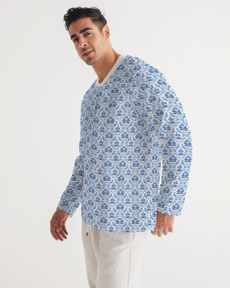 light blue Royal patten  Men's All-Over Print Long Sleeve Sports Jersey