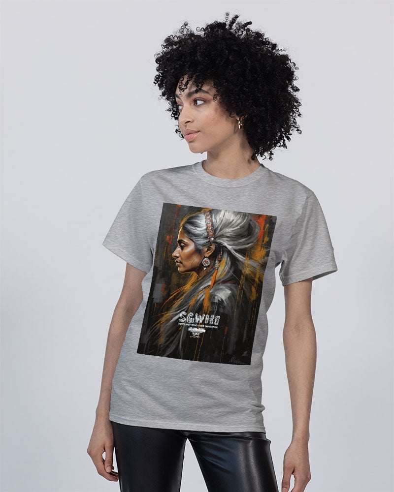 South Asian silver grey white hair sisters portrait [2] Unisex Tee | Champion