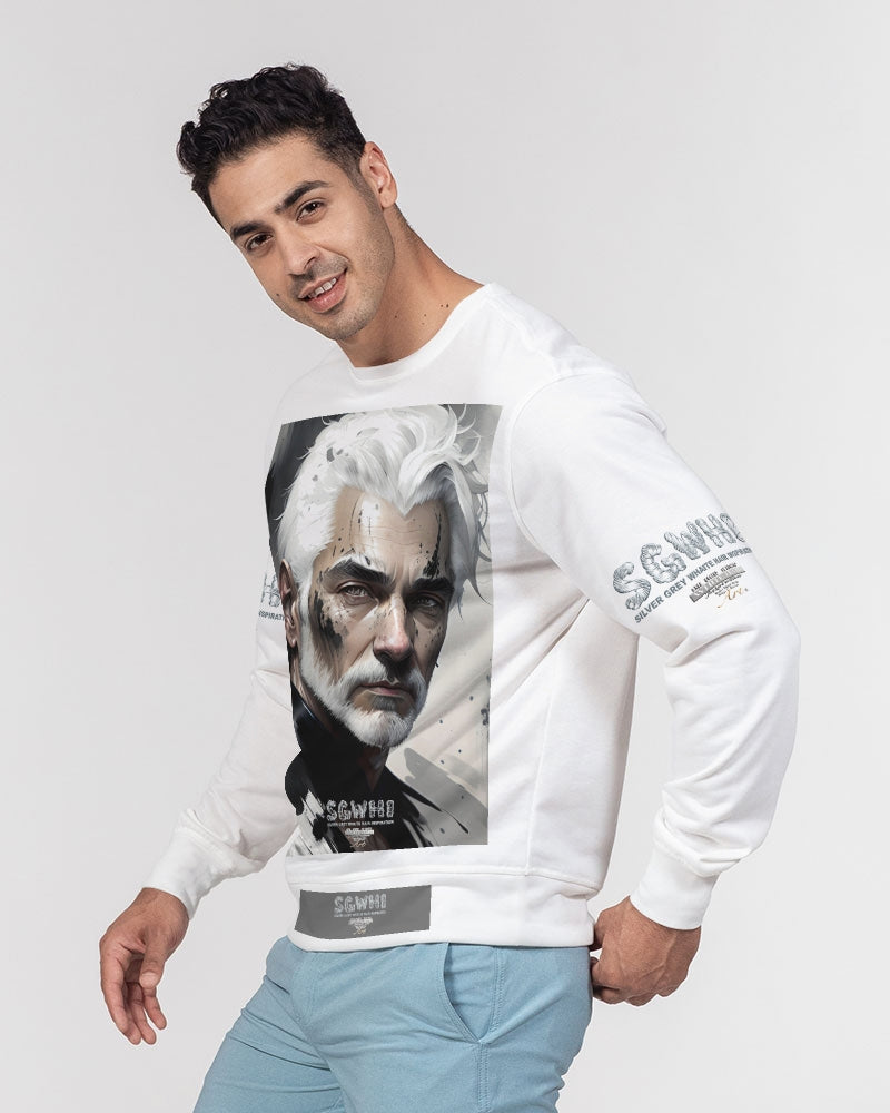 White silver grey fox King Men's All-Over Print Classic French Terry Crewneck Pullover