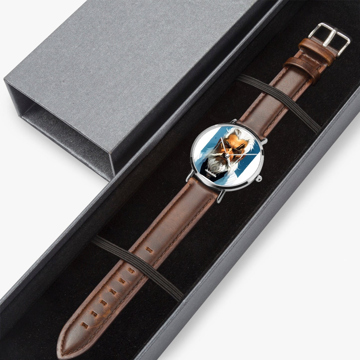 Silver bearded warrior. Hot Selling Ultra-Thin Leather Strap Quartz Watch (Silver)