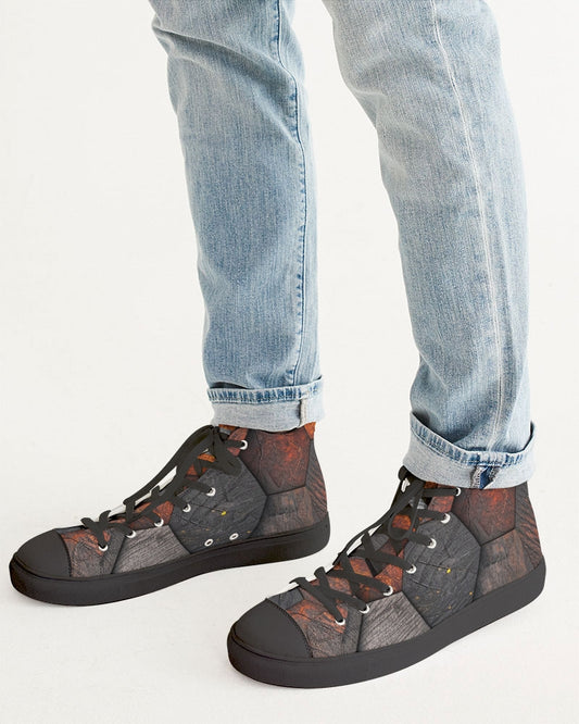 Cool stone hexagon patten 3D Men's Hightop Canvas Shoe - Black