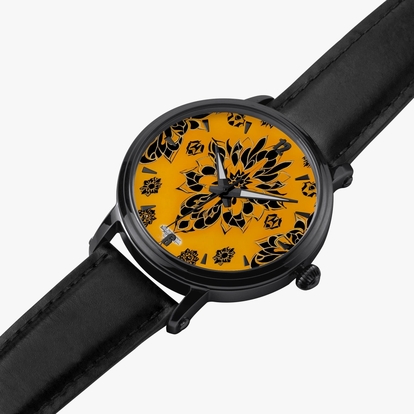 Orange and black royal pattern 46mm Unisex Automatic Watch(Black)