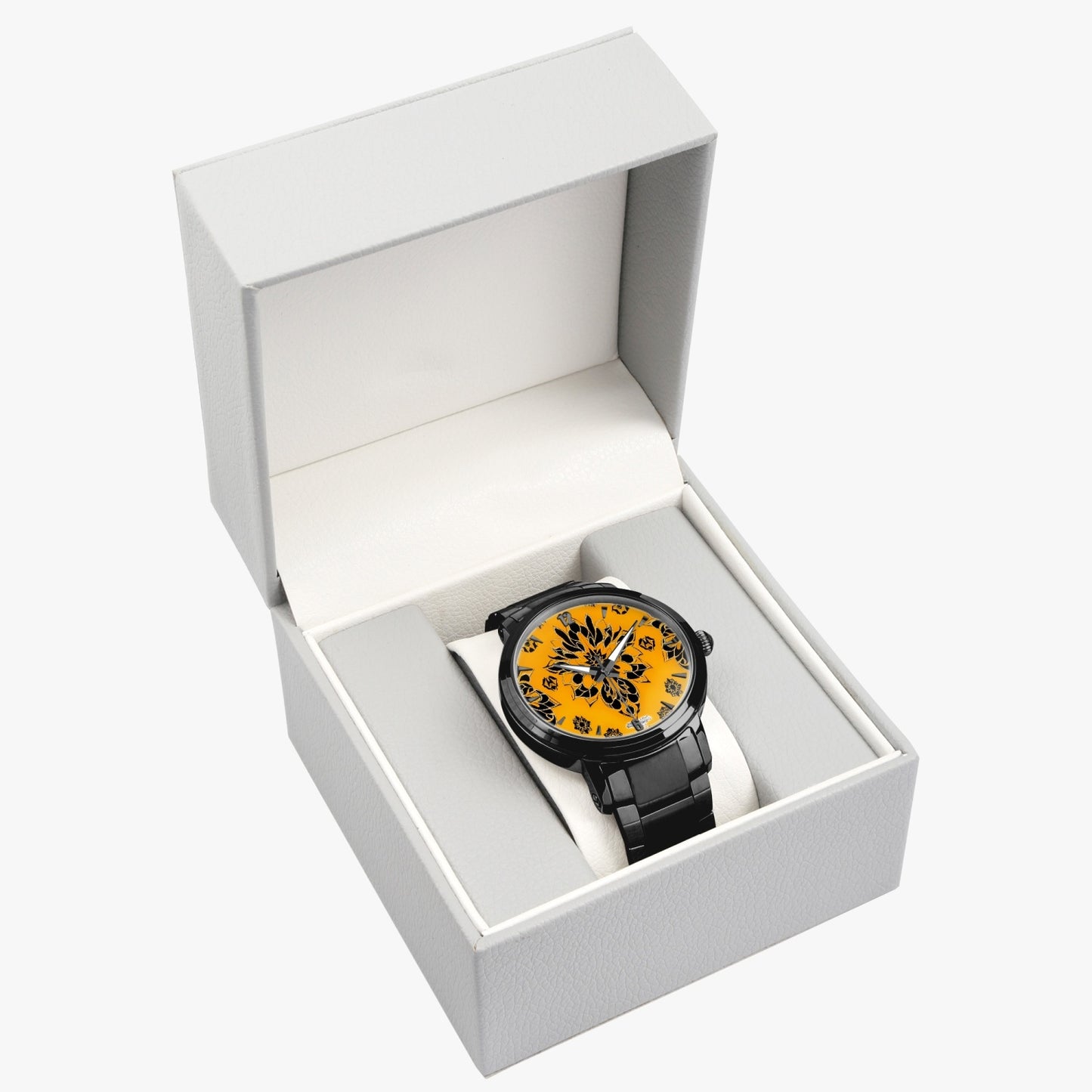 Orange and black royal pattern Steel Strap Automatic Watch (With Indicators)