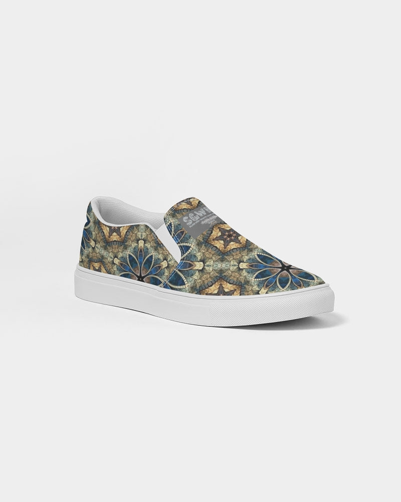 Green & Dark Blue almost star pattern. Men's Slip-On Canvas Shoe