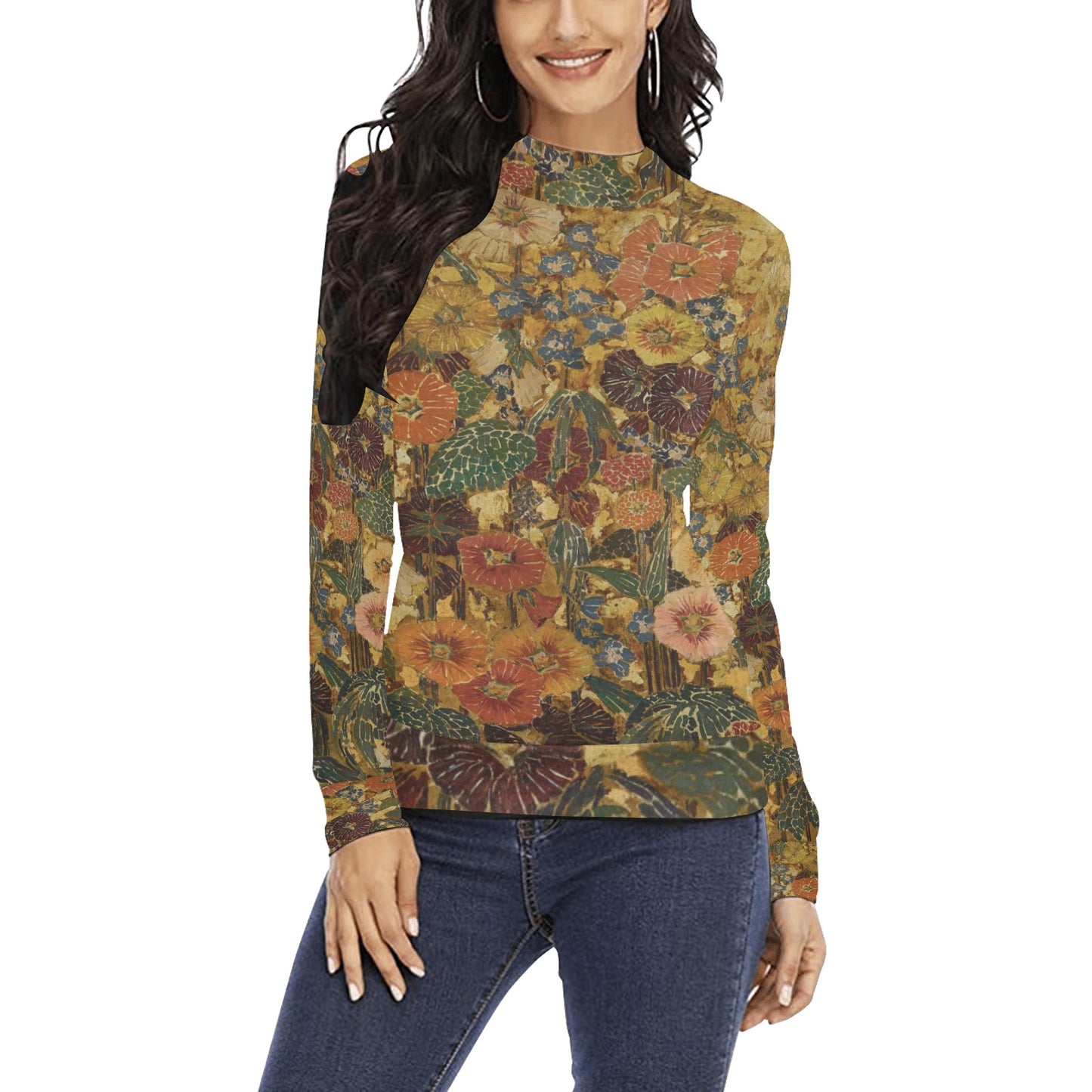 Women's All Over Print Mock Neck Sweater (H43)