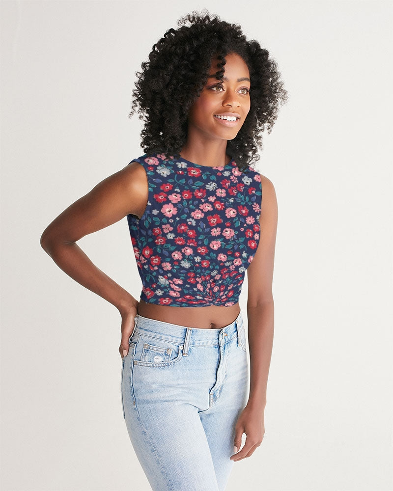 Midnight blue pretty glance.  Women's  All-Over Print Twist-Front Tank