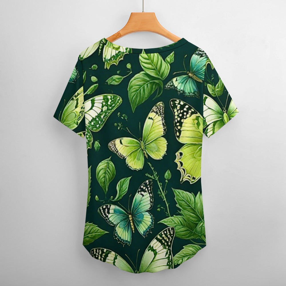 2024 New V Neck Short-sleeve Women Shirt Printed