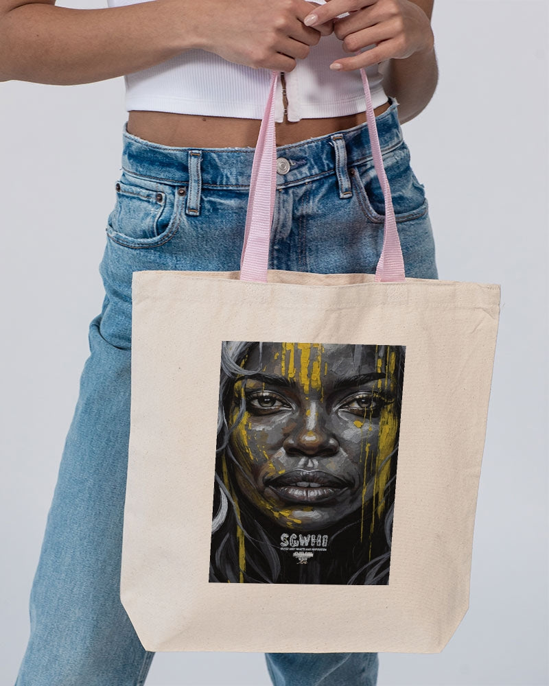 Black Sister Collection [Part 3 ] Canvas Tote with Contrast-Color Handles | Q-Tees