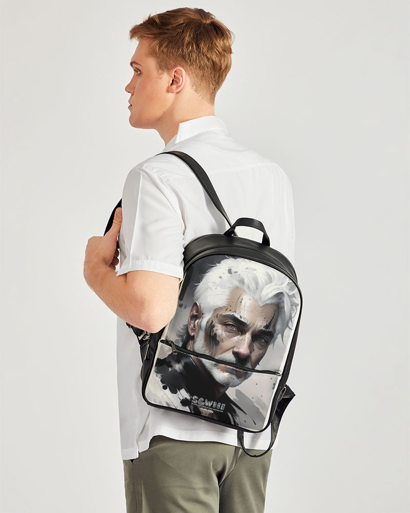 White silver grey fox King Classic Faux Leather Backpack