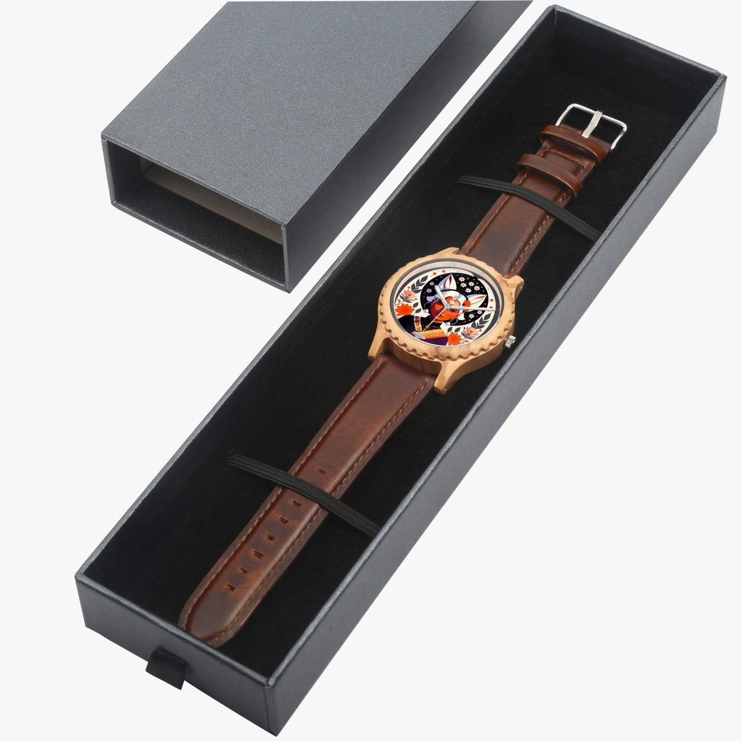 Italian silverfox Olive Lumber Wooden Watch - Leather Strap