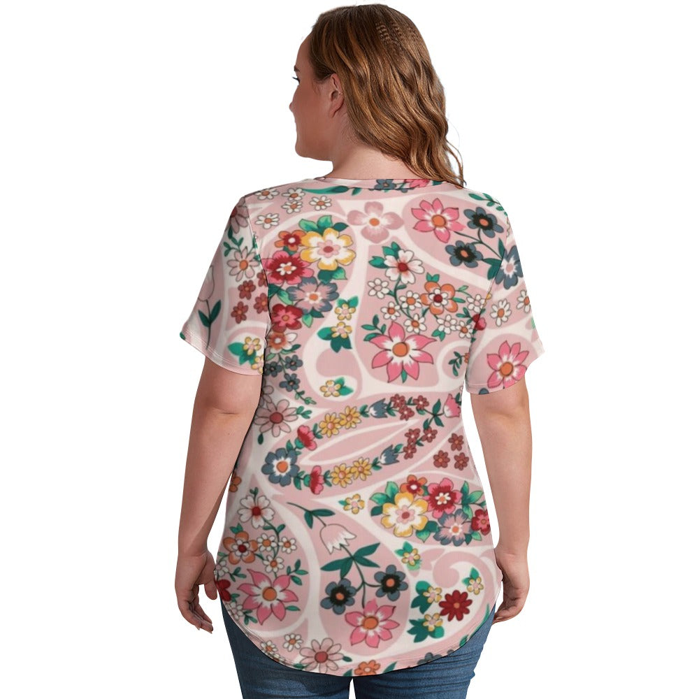 2024 New V Neck Short-sleeve Women Shirt Printed