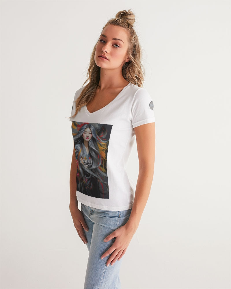 This is part three of a three part collection  Women's All-Over Print V-Neck Tee