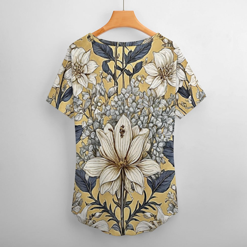 2024 New V Neck Short-sleeve Women Shirt Printed