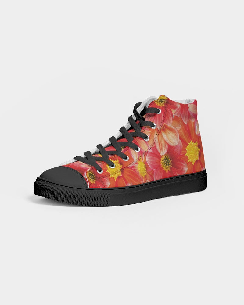 Beautiful blood orange flower design Women's Hightop Canvas Shoe - Black