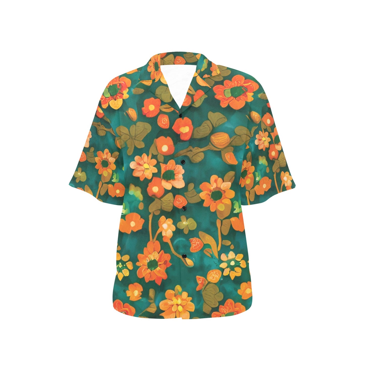 All Over Print Hawaiian Orange and green flower Shirt for Women (T58)