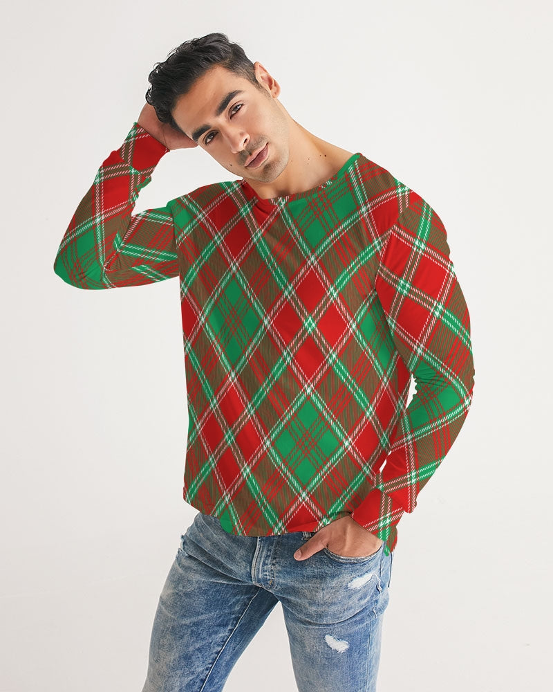 Red & Green cross pattern Men's All-Over Print Long Sleeve Tee