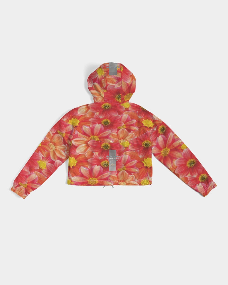 Beautiful blood orange flower design Women's All-Over Print Cropped Windbreaker