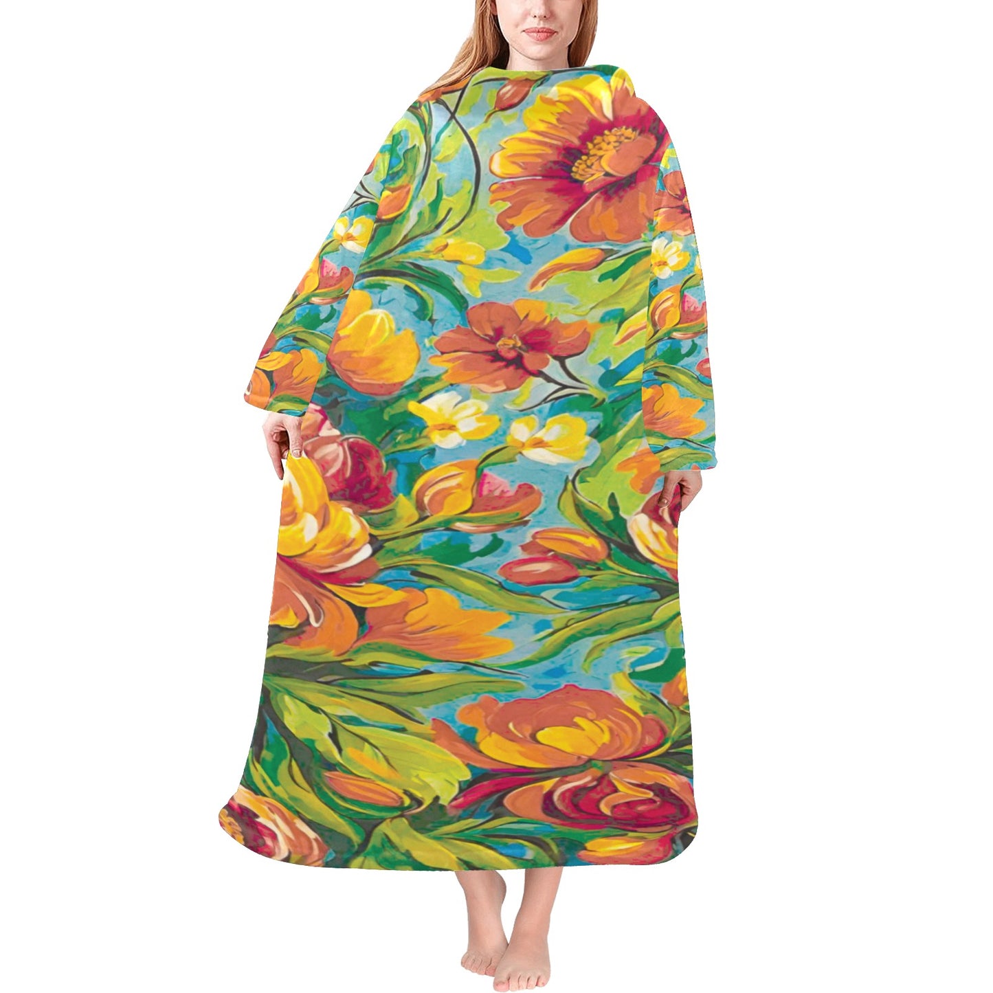 Blanket Robe with Sleeves for Adults