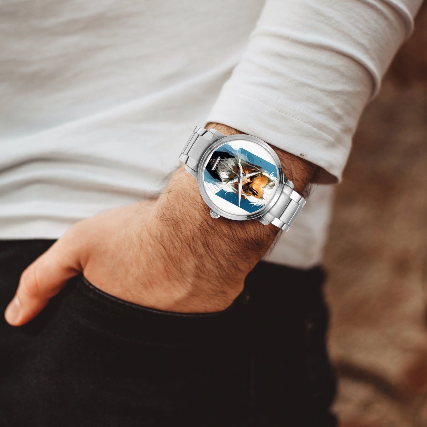 Silver bearded warrior. New Steel Strap Automatic Watch