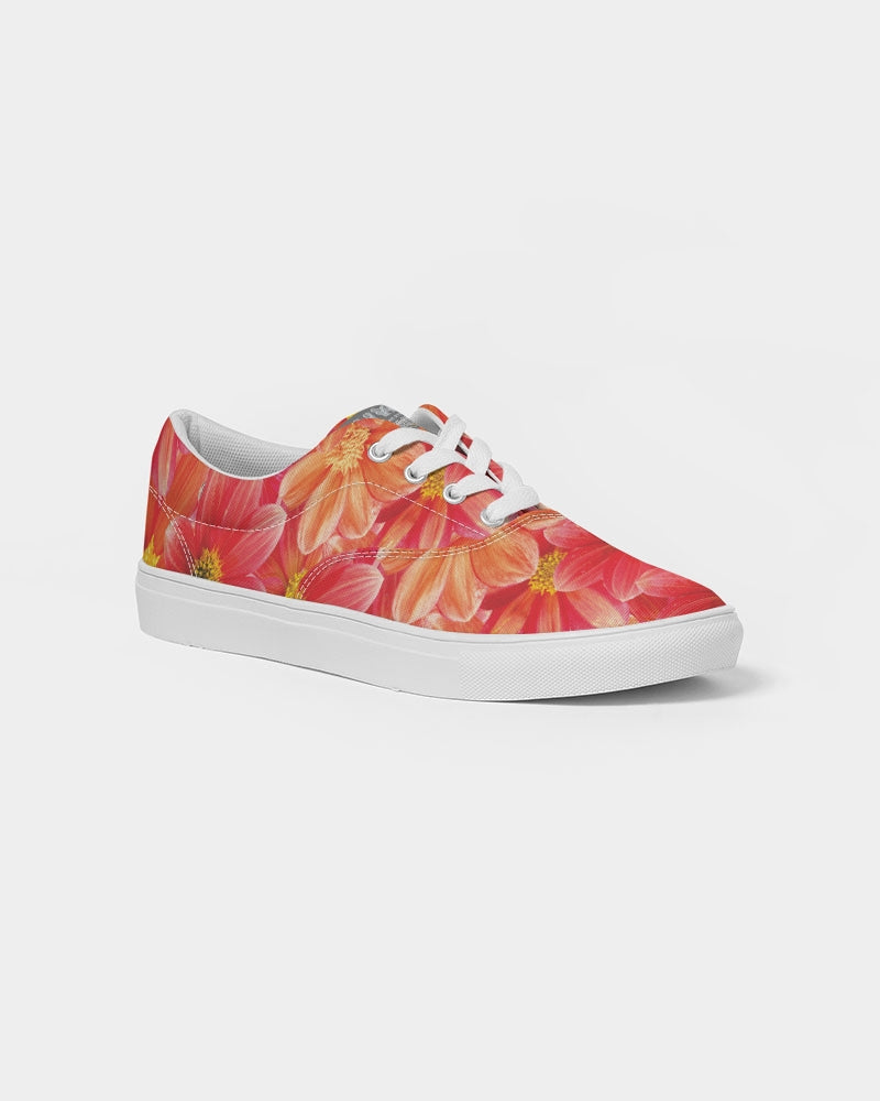 Beautiful blood orange flower design Women's Lace Up Canvas Shoe