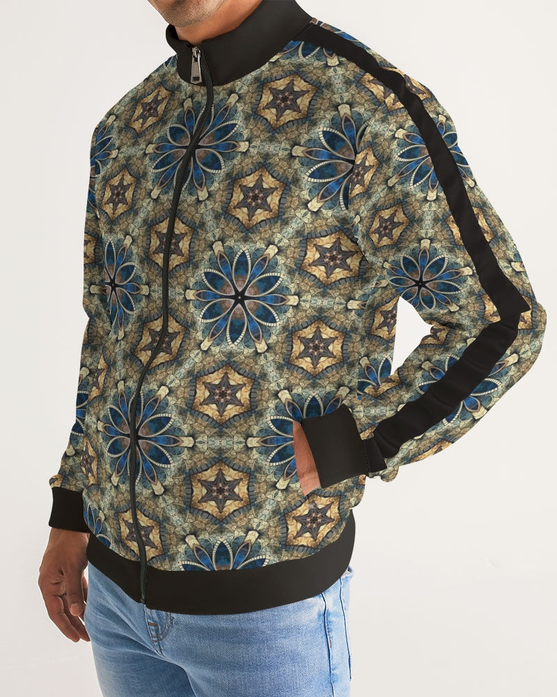 Green & Dark Blue almost star pattern. Men's All-Over Print Stripe Sleeve Track Jacket