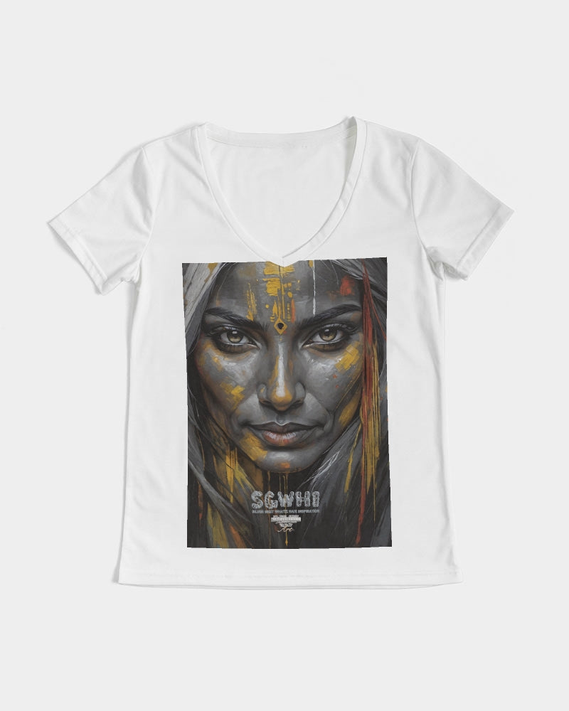 South Asian silver grey white hair sisters portrait [3] Women's All-Over Print V-Neck Tee