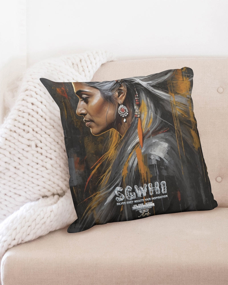 South Asian silver grey white hair sisters portrait [2] Throw Pillow Case 20"x20"