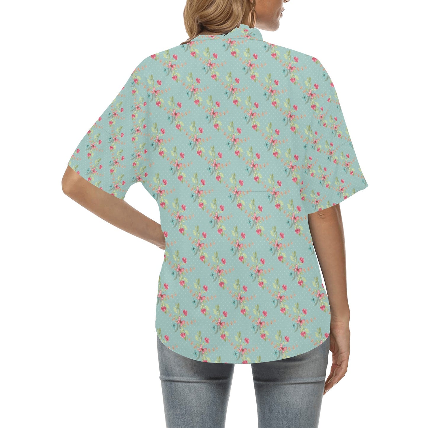 All Over Print Hawaiian light blue butterfly Shirt for Women (T58)