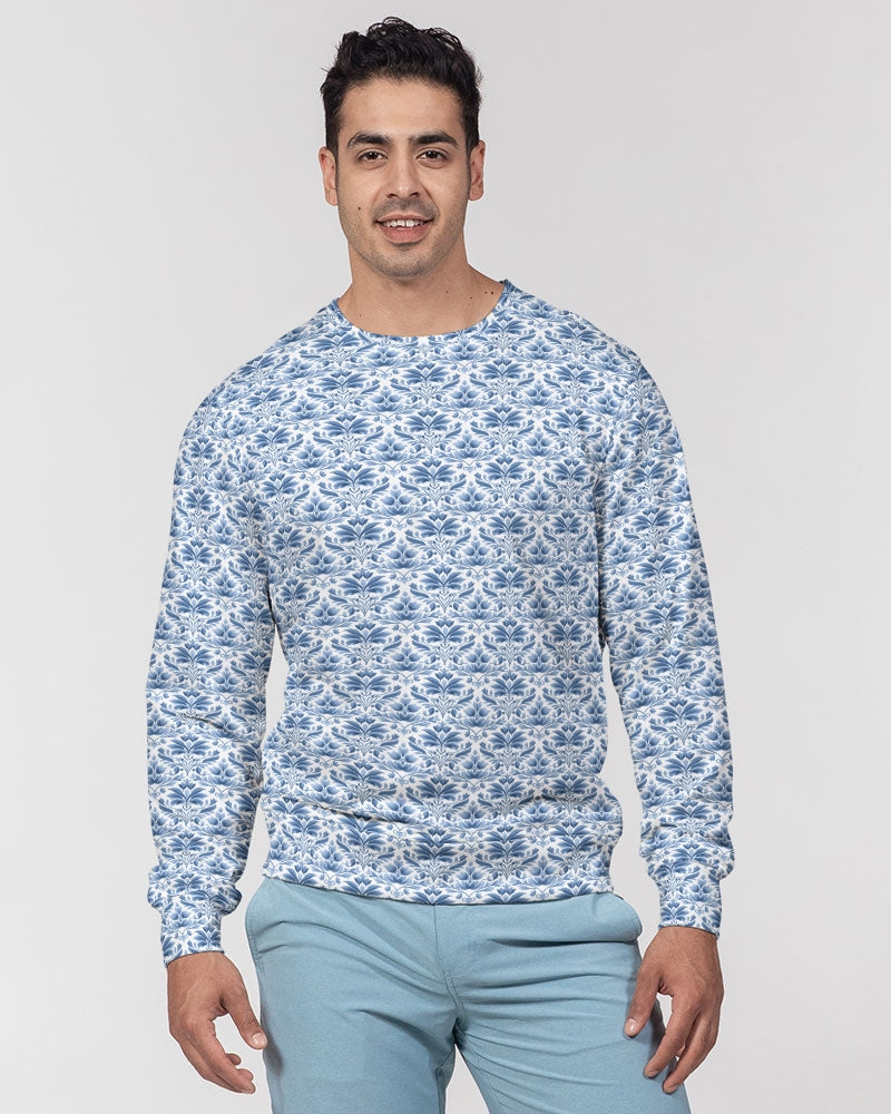 light blue Royal patten  Men's All-Over Print Classic French Terry Crewneck Pullover