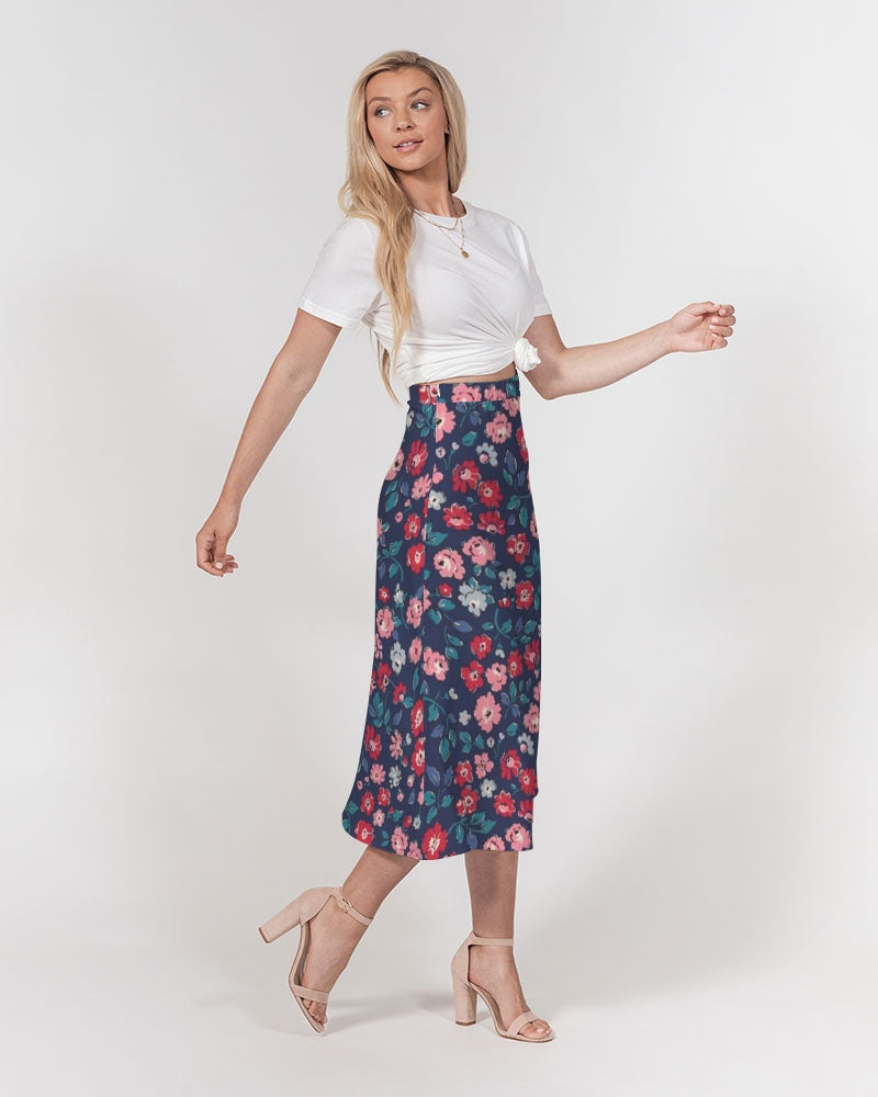 Midnight blue pretty glance.  Women's All-Over Print A-Line Midi Skirt