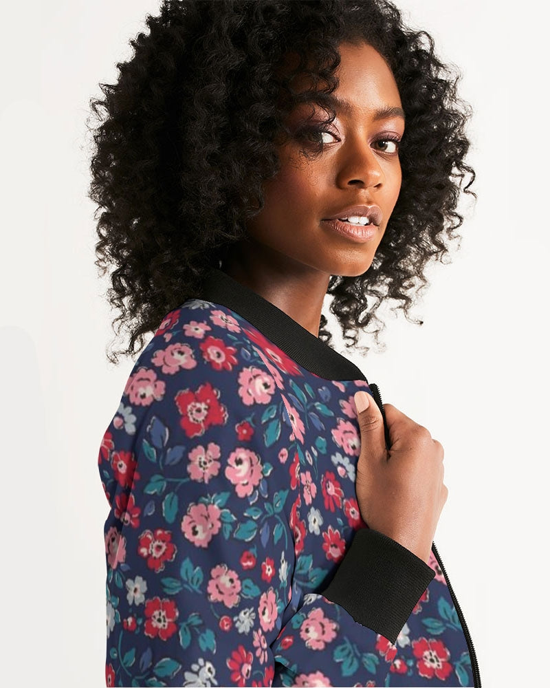 Midnight blue pretty glance.  Women's All-Over Print Bomber Jacket