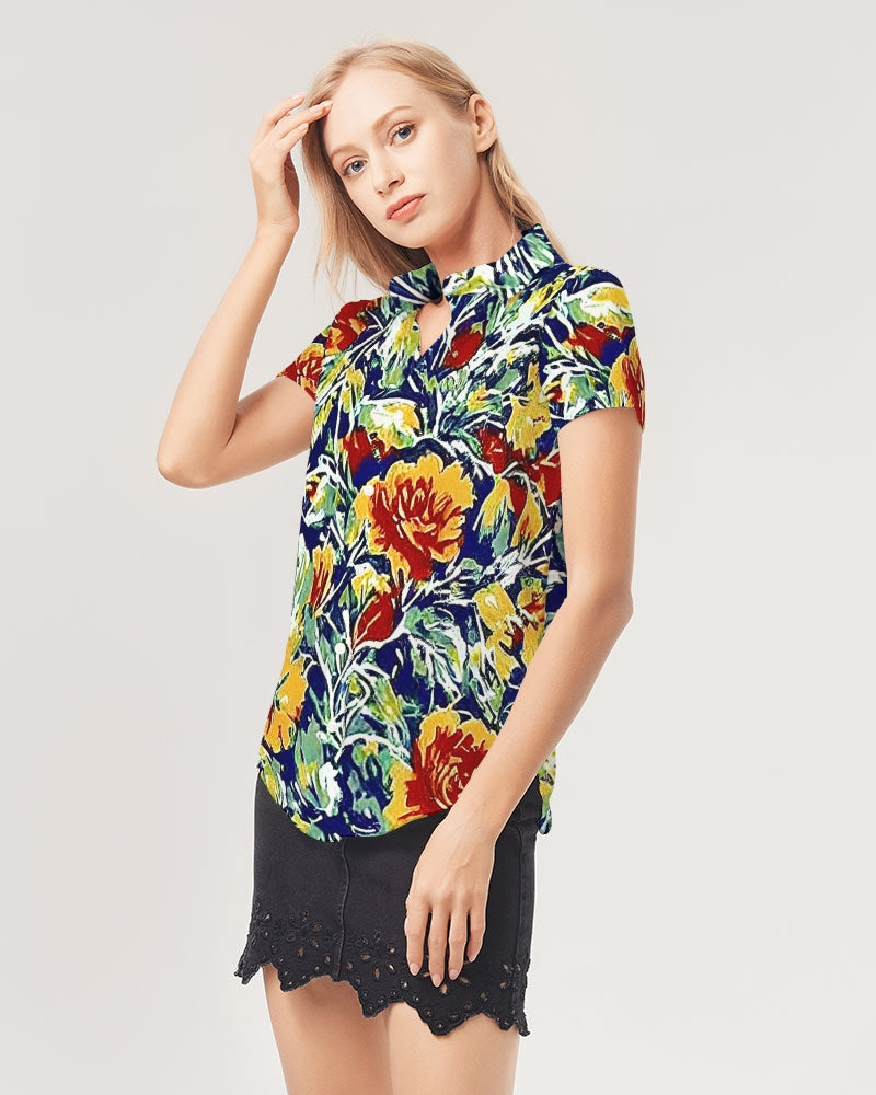 Painted floor design Women's All-Over Print Short Sleeve Button Up