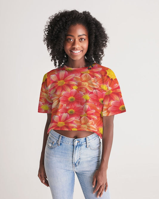 Beautiful blood orange flower design Women's All-Over Print Lounge Cropped Tee