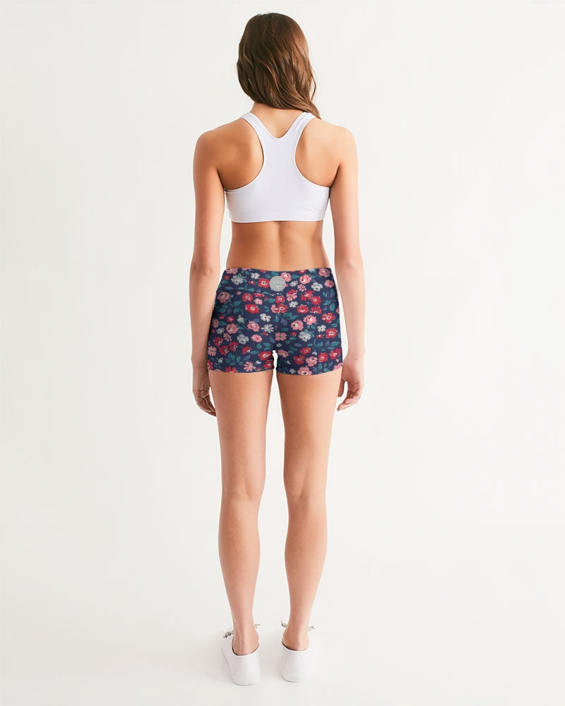 Midnight blue pretty glance.  Women's All-Over Print Mid-Rise Yoga Shorts