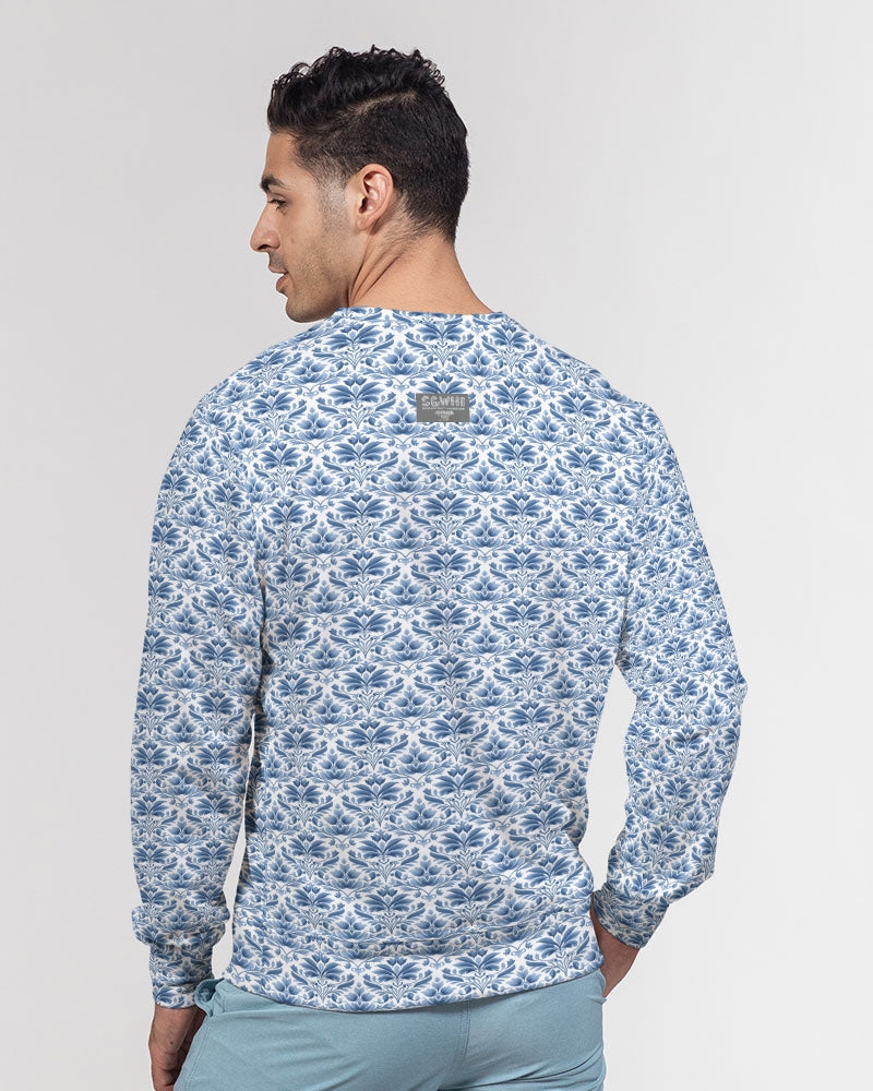 light blue Royal patten  Men's All-Over Print Classic French Terry Crewneck Pullover