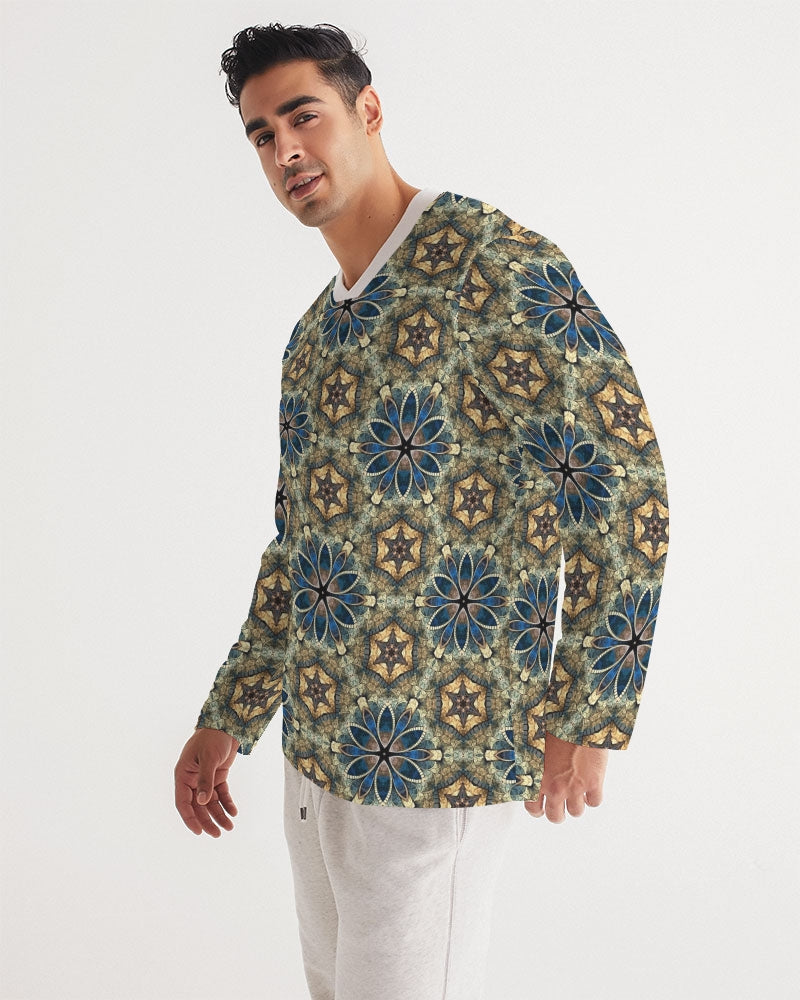 Green & Dark Blue almost star pattern. Men's All-Over Print Long Sleeve Sports Jersey